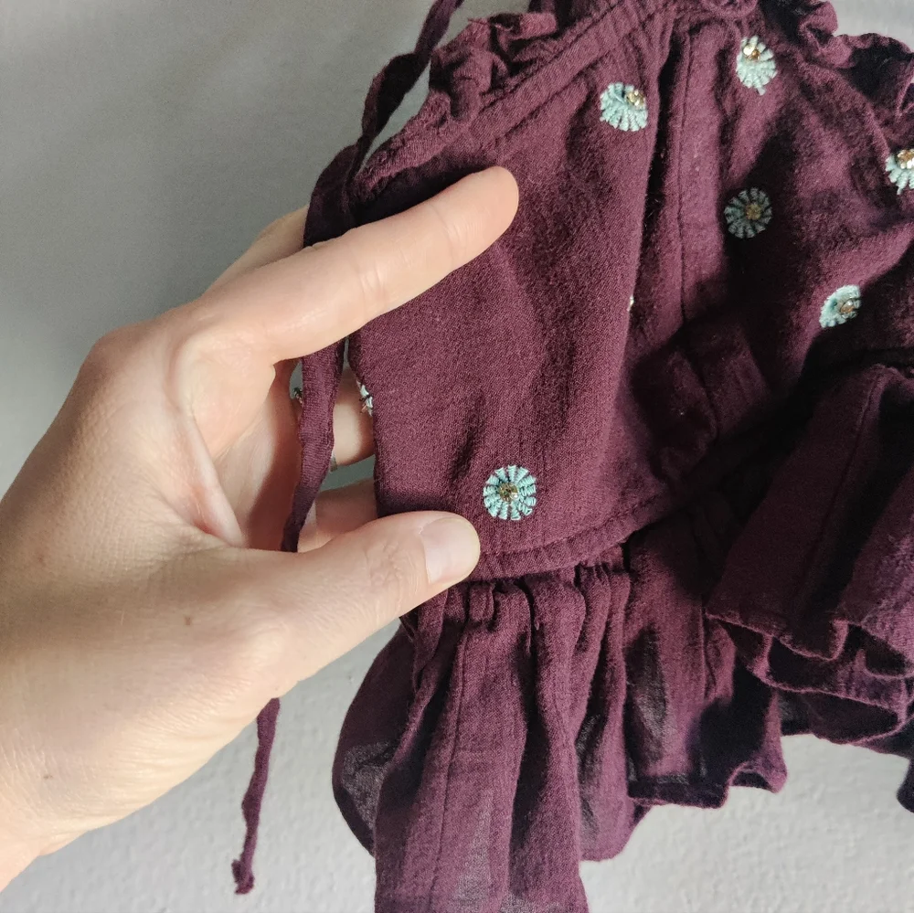 Free People Crop Flower Jeweled Top